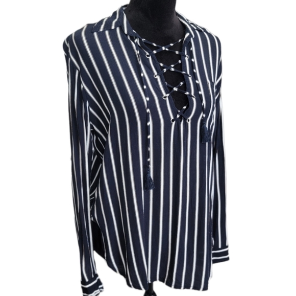 Faithfull The Brand Stevie Tilbury Stripe Navy Tunic Shirt Size Small - Picture 7 of 12